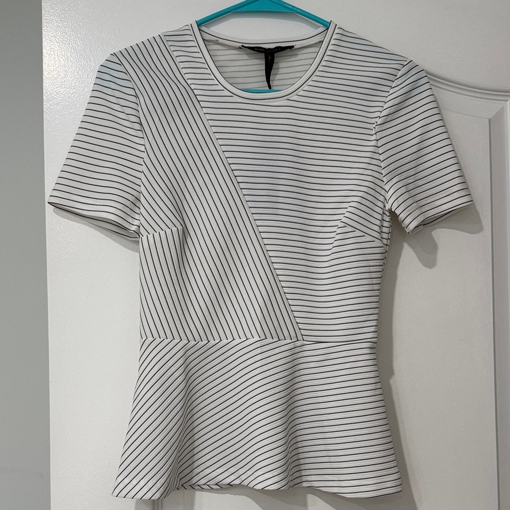BCBGMaxAzria Black & White Striped Peplum Top